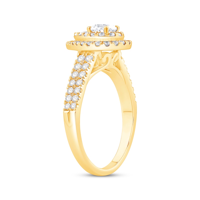 Diamond Double Teardrop Frame Engagement Ring 1-1/8 ct tw 14K Yellow Gold