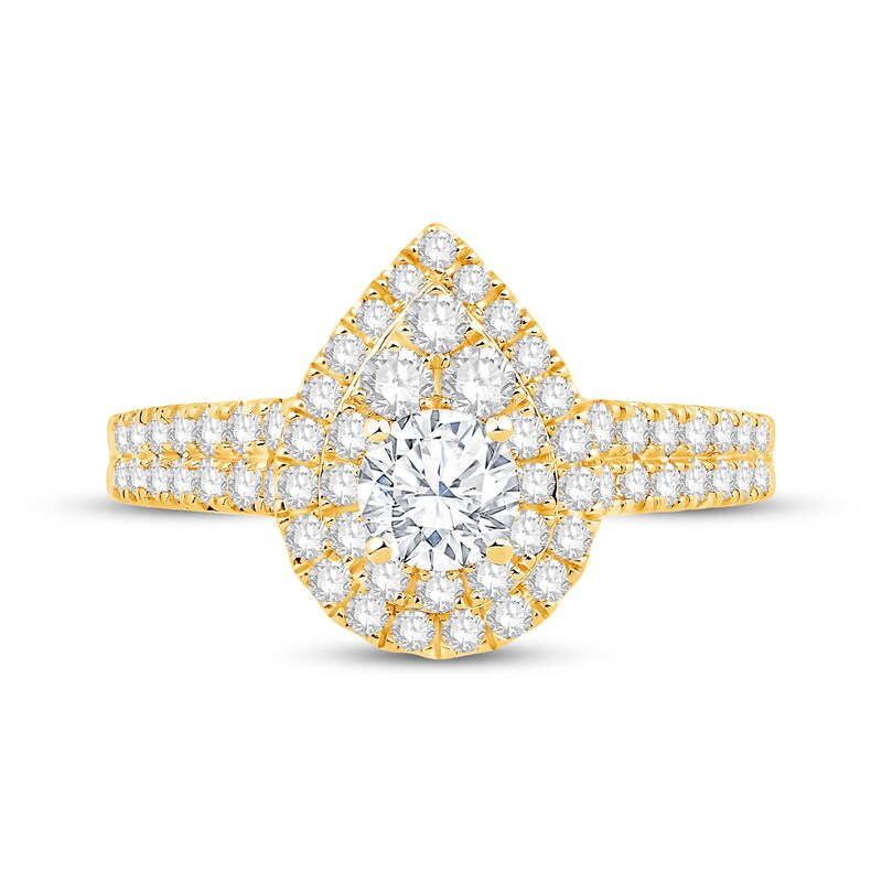 Diamond Double Teardrop Frame Engagement Ring 1-1/8 ct tw 14K Yellow Gold