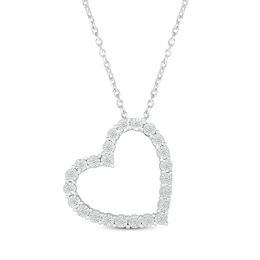 Diamond Tilted Heart Necklace 1/10 ct tw Sterling Silver 18"