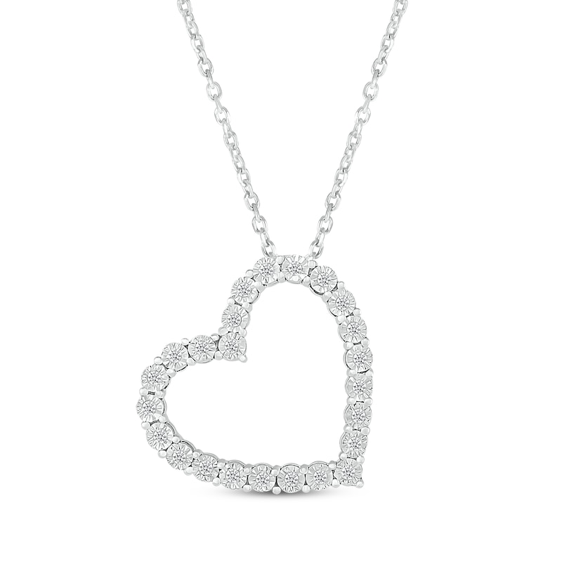 Main Image 1 of Diamond Tilted Heart Necklace 1/10 ct tw Sterling Silver 18"