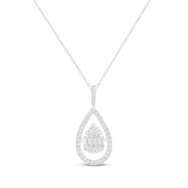 Unstoppable Love Baguette & Round-Cut Multi-Diamond Teardrop Necklace 1/2 ct tw 10K White Gold 19"