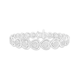 Round-Cut Multi-Diamond Center Heart Link Bracelet 1 ct tw Sterling Silver 7.25”