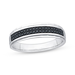 Men's Black Diamond Two-Row Wedding Band 1/5 ct tw 10K White Gold