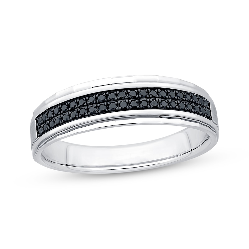 Main Image 1 of Men's Black Diamond Two-Row Wedding Band 1/5 ct tw 10K White Gold
