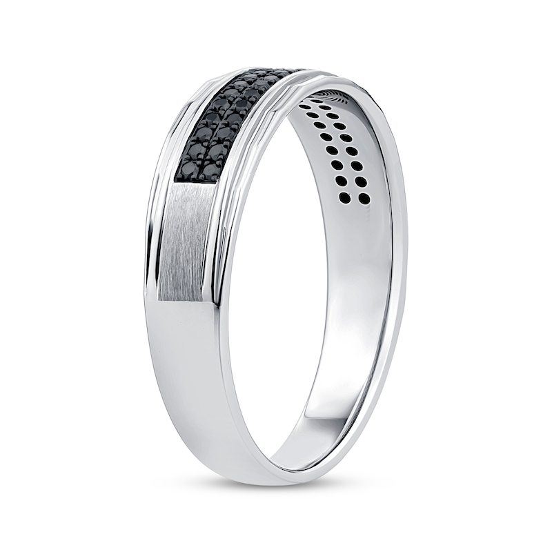 Main Image 2 of Men's Black Diamond Two-Row Wedding Band 1/5 ct tw 10K White Gold