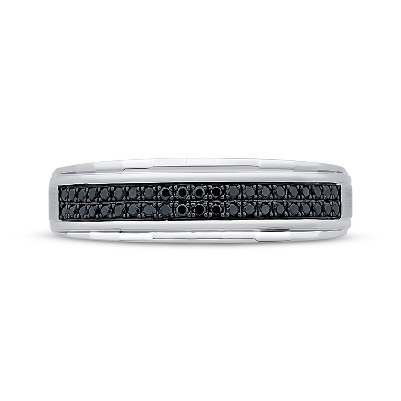 Main Image 3 of Men's Black Diamond Two-Row Wedding Band 1/5 ct tw 10K White Gold