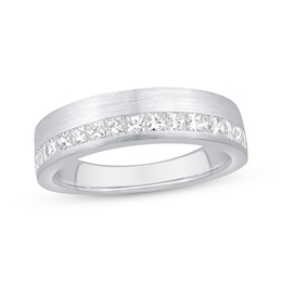 Men's Square-Cut Diamond Brushed Wedding Band 1 ct tw 10K White Gold