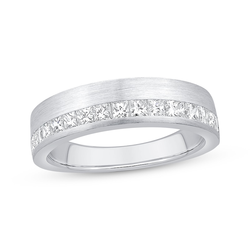 Main Image 1 of Men's Square-Cut Diamond Brushed Wedding Band 1 ct tw 10K White Gold