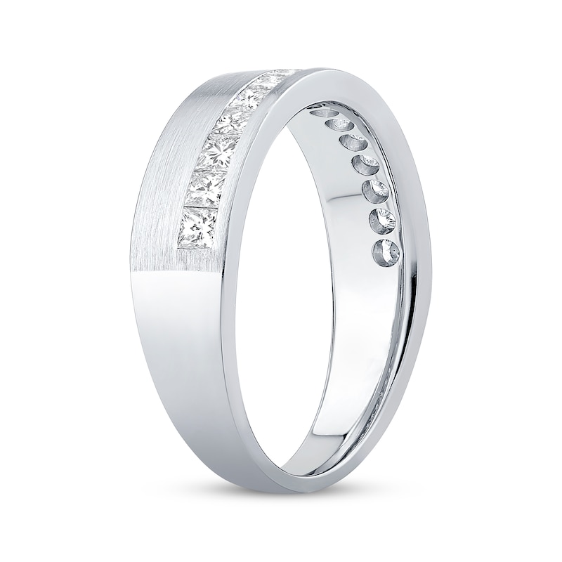 Main Image 2 of Men's Square-Cut Diamond Brushed Wedding Band 1 ct tw 10K White Gold