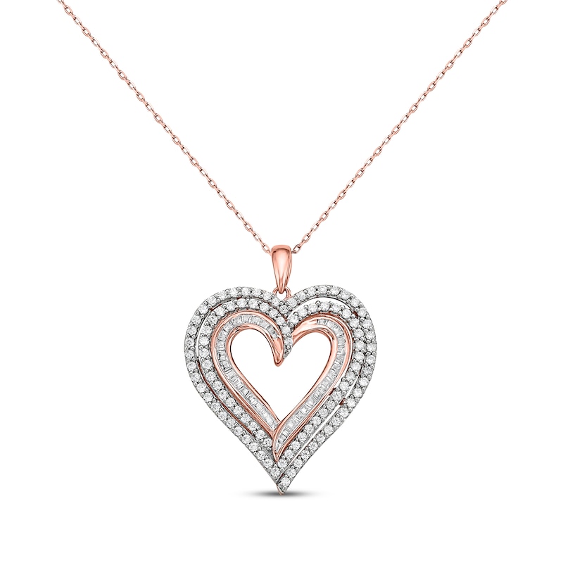 Diamond Three-Row Heart Necklace 1 ct tw 10K Rose Gold 18"