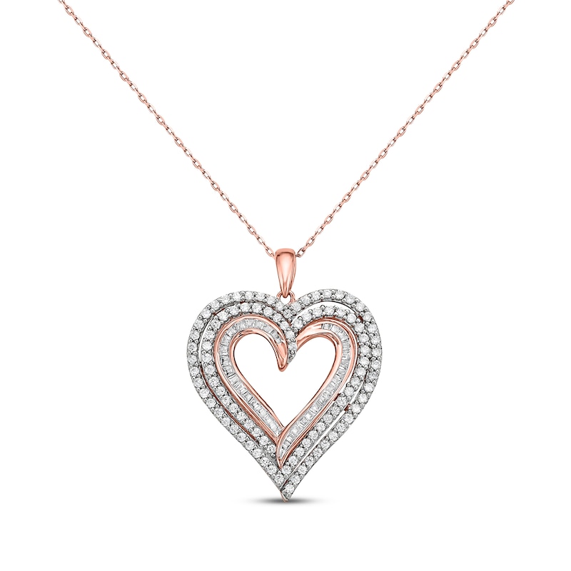 Diamond Three-Row Heart Necklace ct tw 10K Rose Gold 18&quot