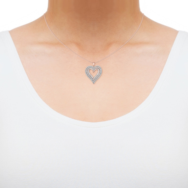 Diamond Three-Row Heart Necklace 1 ct tw 10K Rose Gold 18"