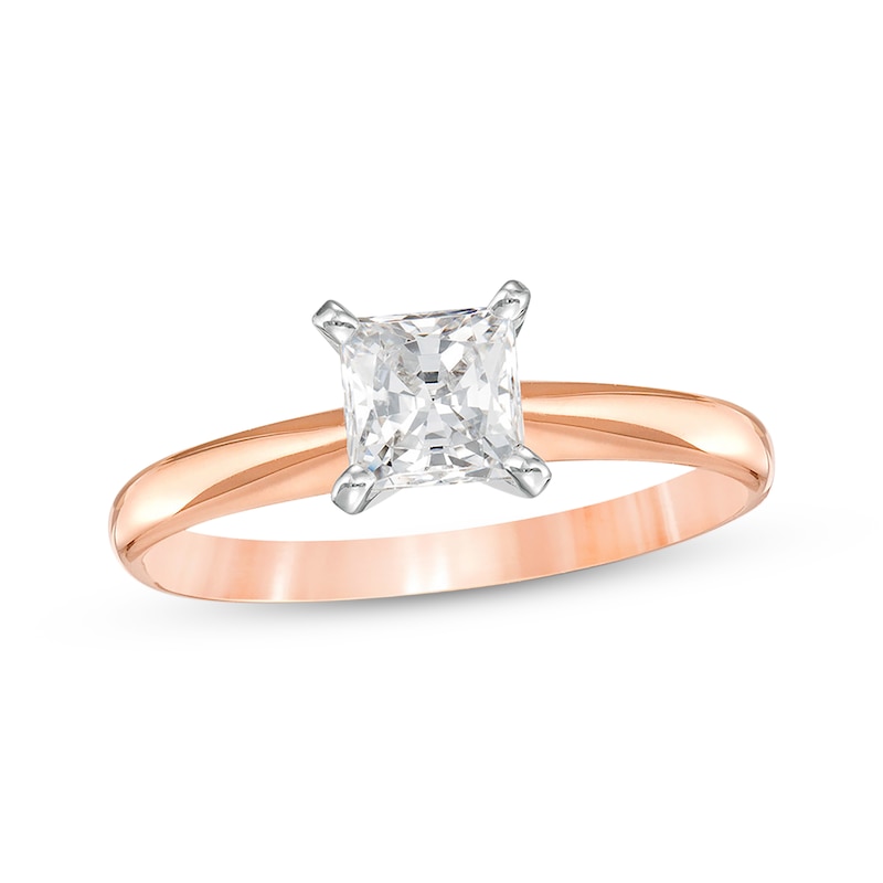 Main Image 1 of Princess-Cut Diamond Solitaire Engagement Ring 3/4 ct tw 14K Rose Gold (I/I2)