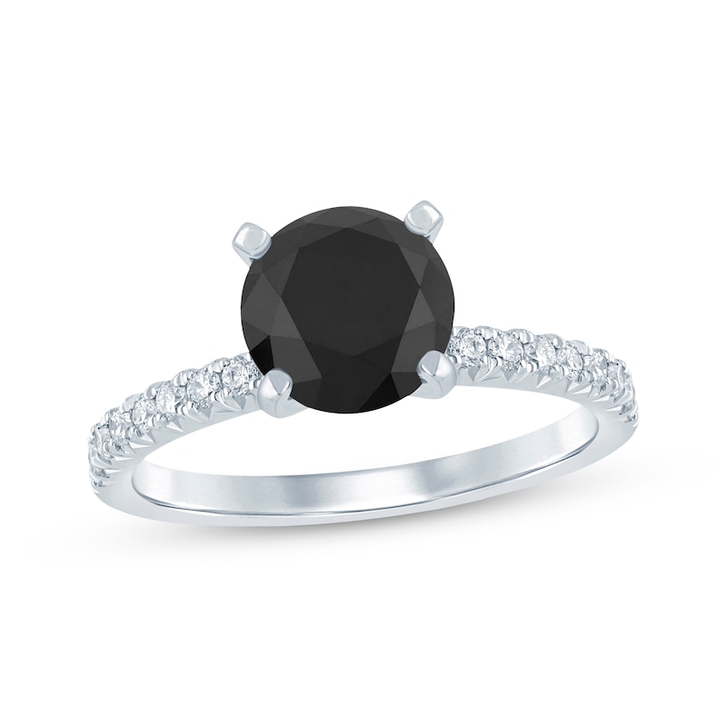 Main Image 1 of Round-Cut Black & White Diamond Engagement Ring 2-1/5 ct tw 14K White Gold