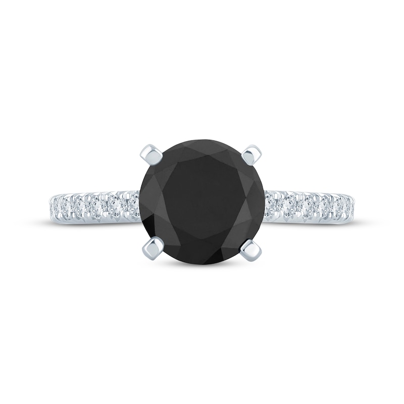 Main Image 3 of Round-Cut Black & White Diamond Engagement Ring 2-1/5 ct tw 14K White Gold