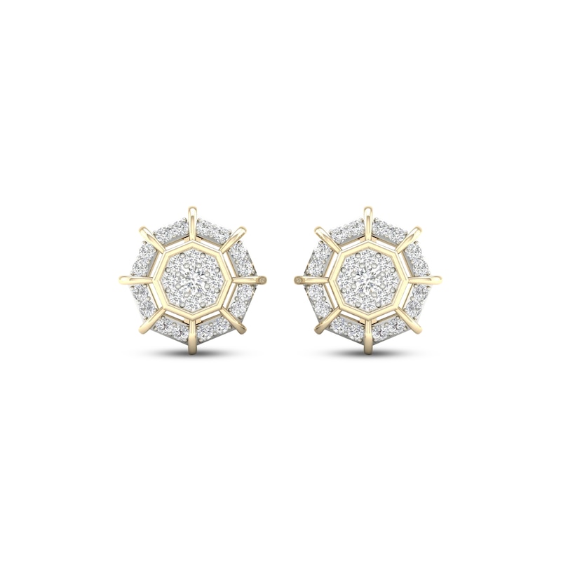 Men's Multi-Diamond Center Octagon Halo Stud Earrings 1/6 ct tw 10K Yellow Gold