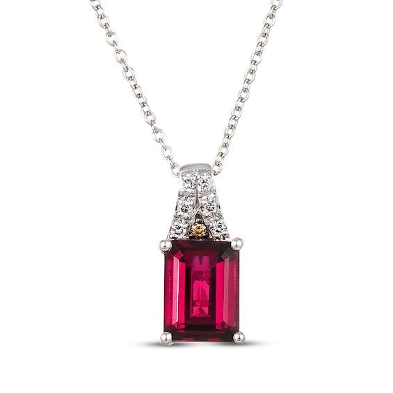 Le Vian Emerald-Cut Rhodolite Garnet Necklace 1/20 ct tw Diamonds 14K Vanilla Gold 18"