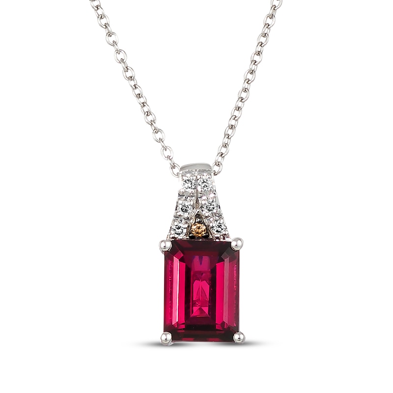 Main Image 1 of Le Vian Emerald-Cut Rhodolite Garnet Necklace 1/20 ct tw Diamonds 14K Vanilla Gold 18"