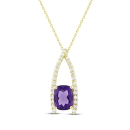 Cushion-Cut Amethyst & Diamond Necklace 1/3 ct tw 10K Yellow Gold 18"
