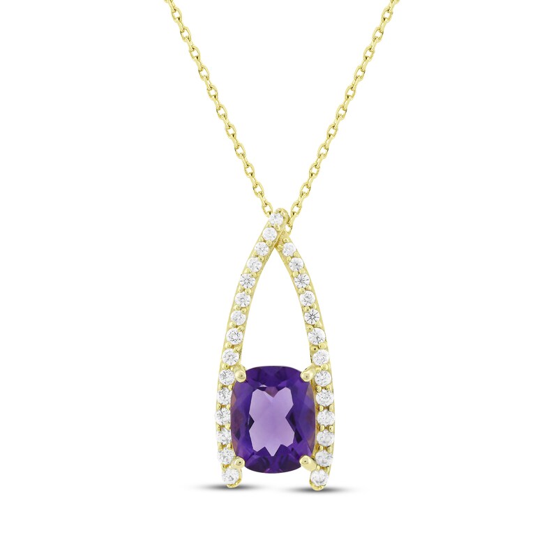 Main Image 1 of Cushion-Cut Amethyst & Diamond Necklace 1/3 ct tw 10K Yellow Gold 18"