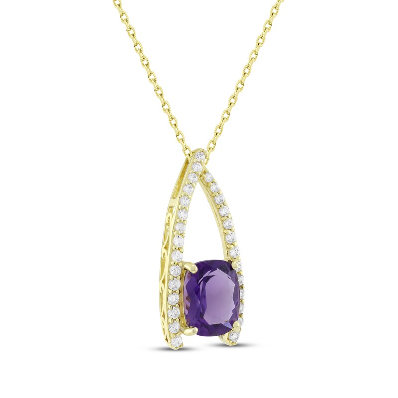 Main Image 2 of Cushion-Cut Amethyst & Diamond Necklace 1/3 ct tw 10K Yellow Gold 18"