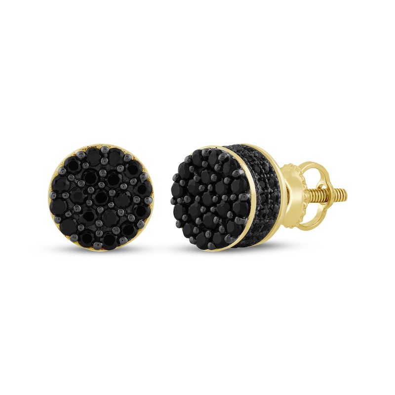 Main Image 1 of Men's Black Multi-Diamond Circle Stud Earrings 3/4 ct tw 10K Yellow Gold