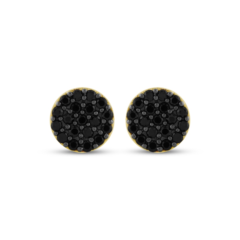 Main Image 2 of Men's Black Multi-Diamond Circle Stud Earrings 3/4 ct tw 10K Yellow Gold