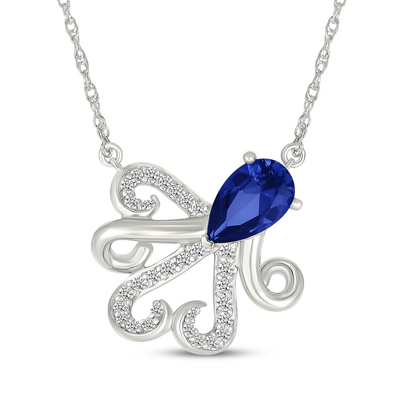 Main Image 1 of Pear-Shaped Blue Lab-Created Sapphire & White Lab-Created Sapphire Octopus Necklace Sterling Silver 18"