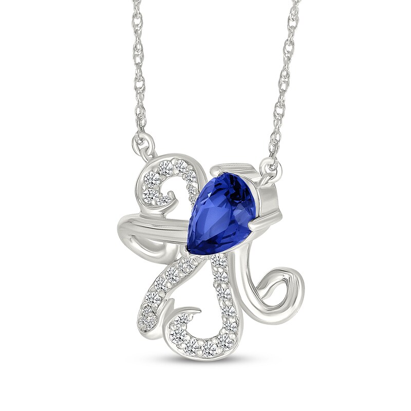 Main Image 2 of Pear-Shaped Blue Lab-Created Sapphire & White Lab-Created Sapphire Octopus Necklace Sterling Silver 18"
