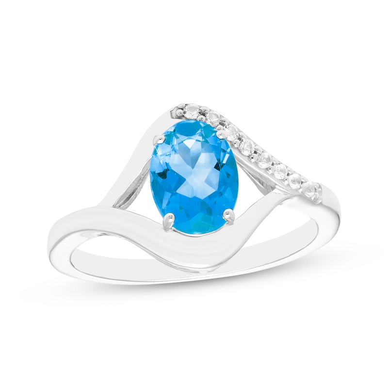 Main Image 1 of Oval-Cut Swiss Blue Topaz & White Lab-Created Sapphire Ring Sterling Silver