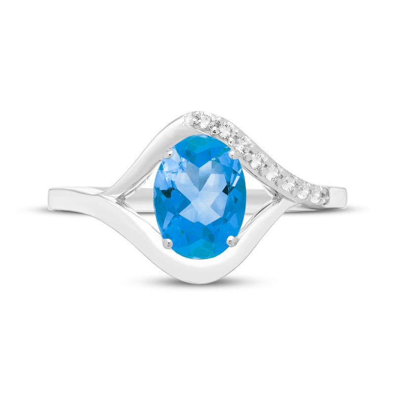 Main Image 3 of Oval-Cut Swiss Blue Topaz & White Lab-Created Sapphire Ring Sterling Silver