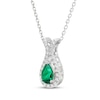 Thumbnail Image 2 of Pear-Shaped Lab-Created Emerald & White Lab-Created Sapphire Drop Necklace Sterling Silver 18"