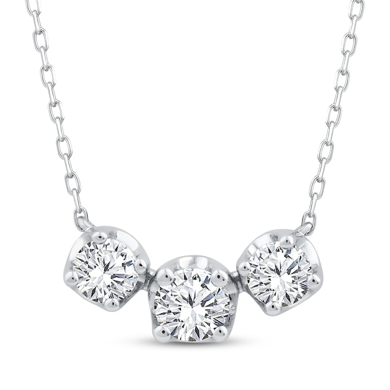 Memories Moments Magic Diamond Three-Stone Necklace 1 ct tw 10K White Gold 18"