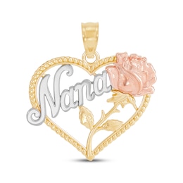 "Nana" Heart & Rose Charm 14K Two-Tone Gold