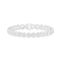 Multi-Diamond Heart Link Bracelet 1 ct tw Sterling Silver 7"