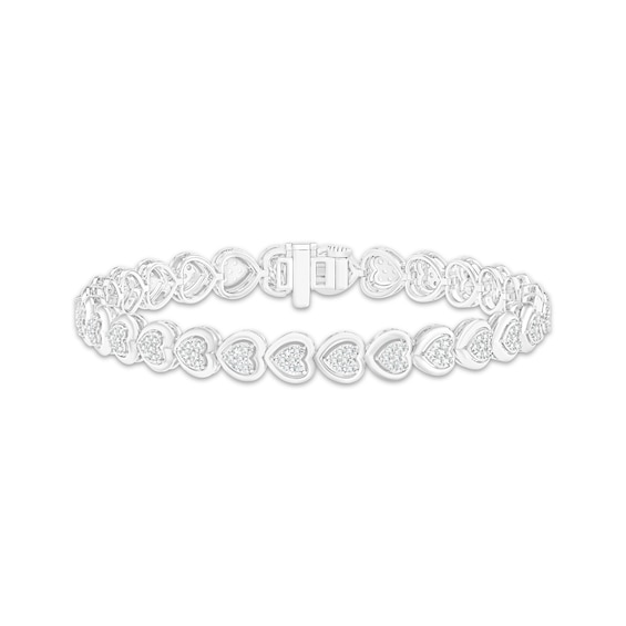 Multi-Diamond Heart Link Bracelet 1 ct tw Sterling Silver 7"