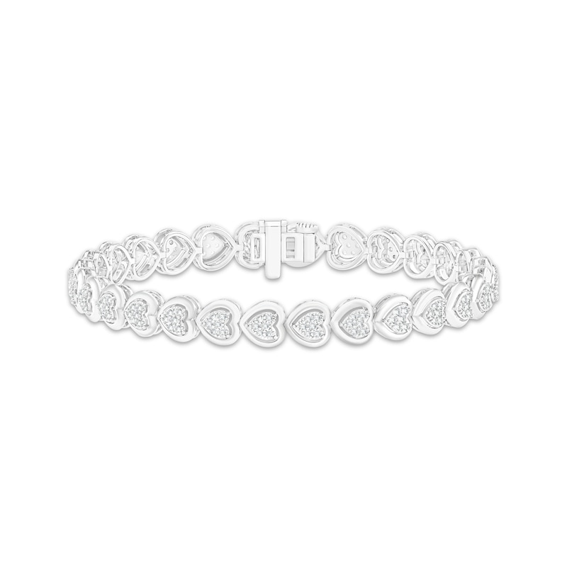 Main Image 1 of Multi-Diamond Heart Link Bracelet 1 ct tw Sterling Silver 7"