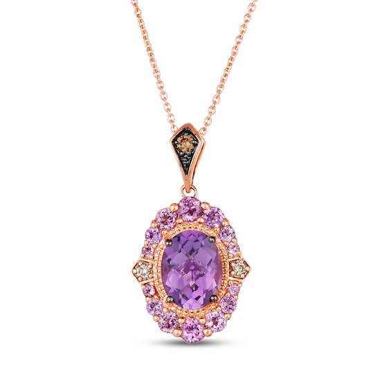 Le Vian Oval-Cut Amethyst & Pink Tourmaline Necklace 1/15 ct tw Diamonds 14K Strawberry Gold 20"