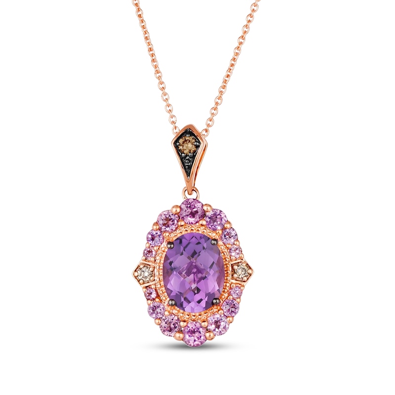 Main Image 1 of Le Vian Oval-Cut Amethyst & Pink Tourmaline Necklace 1/15 ct tw Diamonds 14K Strawberry Gold 20"