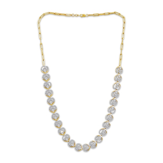 Diamond Heart-Shaped Link Necklace 4-3/4 ct tw 10K Yellow Gold 18"
