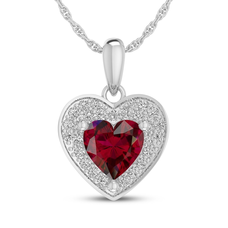 Main Image 2 of Heart-Shaped Lab-Created Ruby & White Lab-Created Sapphire Gift Set Sterling Silver