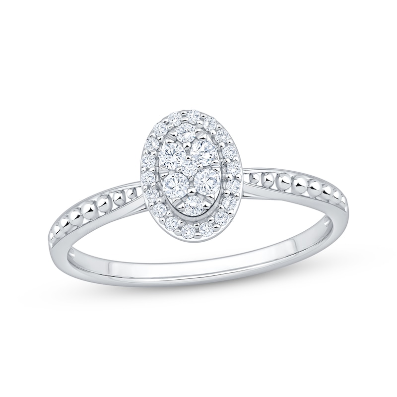 Main Image 1 of Multi-Diamond Oval Halo Fashion Ring 1/5 ct tw 10K White Gold