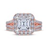 Thumbnail Image 3 of Adore Square Emerald-Cut Lab-Grown Diamond Halo Split Shank Bridal Set 3 ct tw 14K Rose Gold