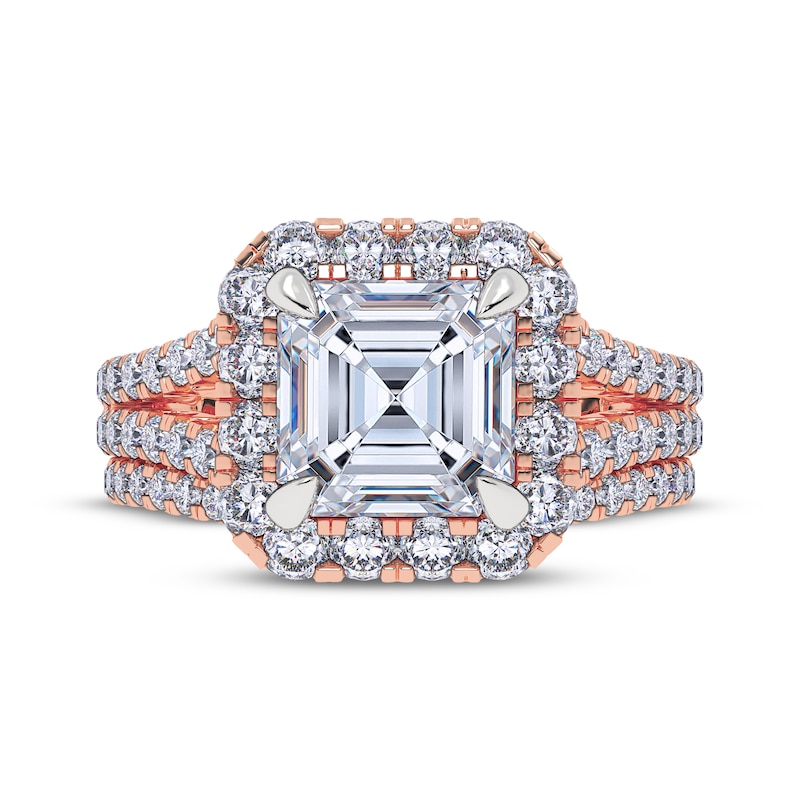 Main Image 3 of Adore Square Emerald-Cut Lab-Grown Diamond Halo Split Shank Bridal Set 3 ct tw 14K Rose Gold