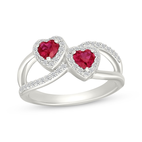 Heart-Shaped Lab-Created Ruby & White Lab-Created Sapphire Two-Stone Ring Sterling Silver