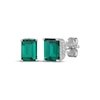Thumbnail Image 1 of Emerald-Cut Lab-Created Emerald & White Lab-Created Sapphire Hidden Halo Stud Earrings Sterling Silver