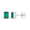 Thumbnail Image 3 of Emerald-Cut Lab-Created Emerald & White Lab-Created Sapphire Hidden Halo Stud Earrings Sterling Silver