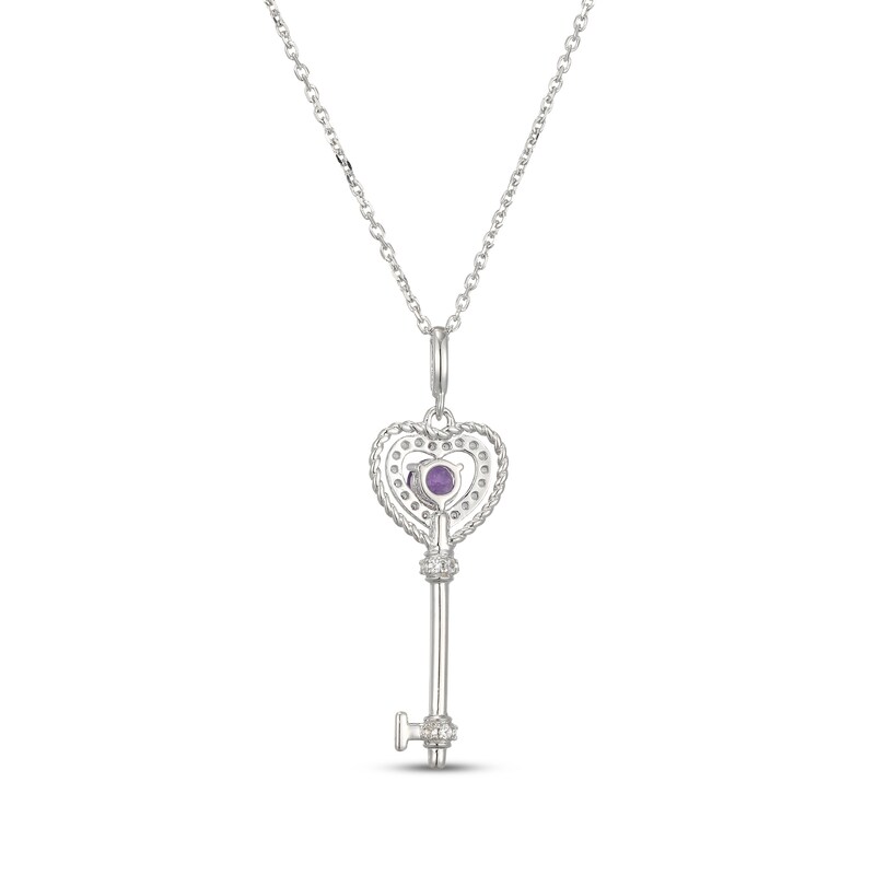 Main Image 3 of Amethyst & White Lab-Created Sapphire Heart Key Necklace Sterling Silver 18"