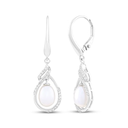 Cultured Pearl & White Lab-Created Sapphire Drop Earrings Sterling Silver