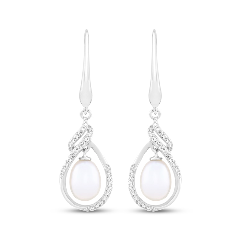 Main Image 2 of Cultured Pearl & White Lab-Created Sapphire Drop Earrings Sterling Silver
